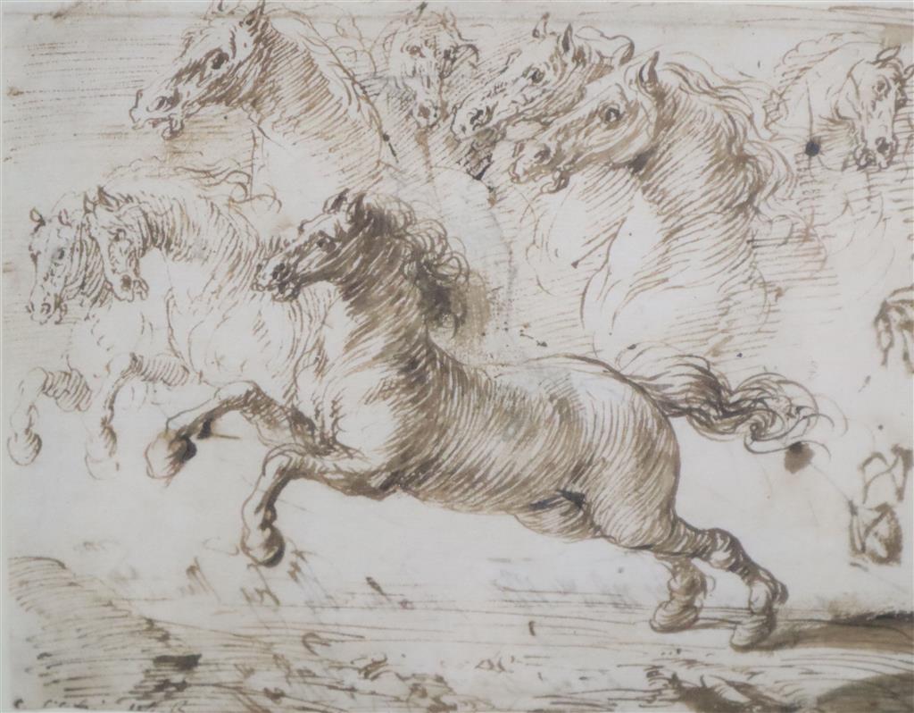 Old Master, pen and ink, Study of a horse, Christies Mill House 1994 label verso lot 1251, 14 x 17.5cm